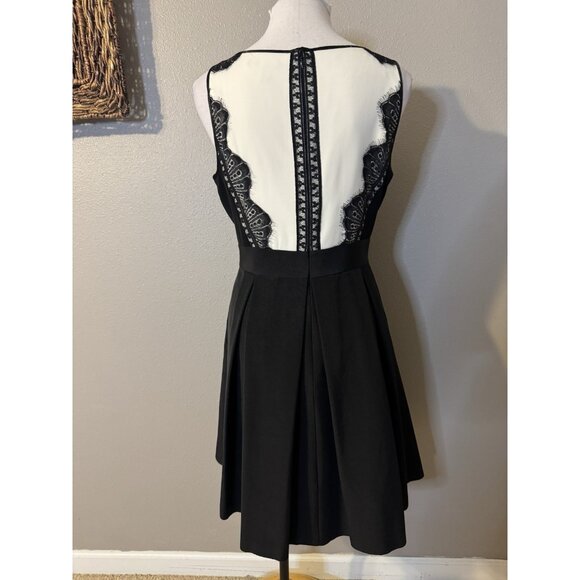 WHBM Dress 12 Ivory Black Tuxedo Lace A Line Sleeveless Pockets Party Wedding - Picture 4 of 16